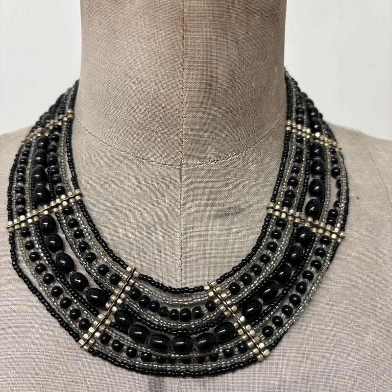 oversized black beaded collar necklace