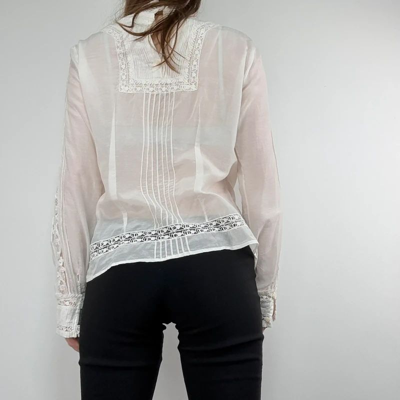 white pleated lace blouse