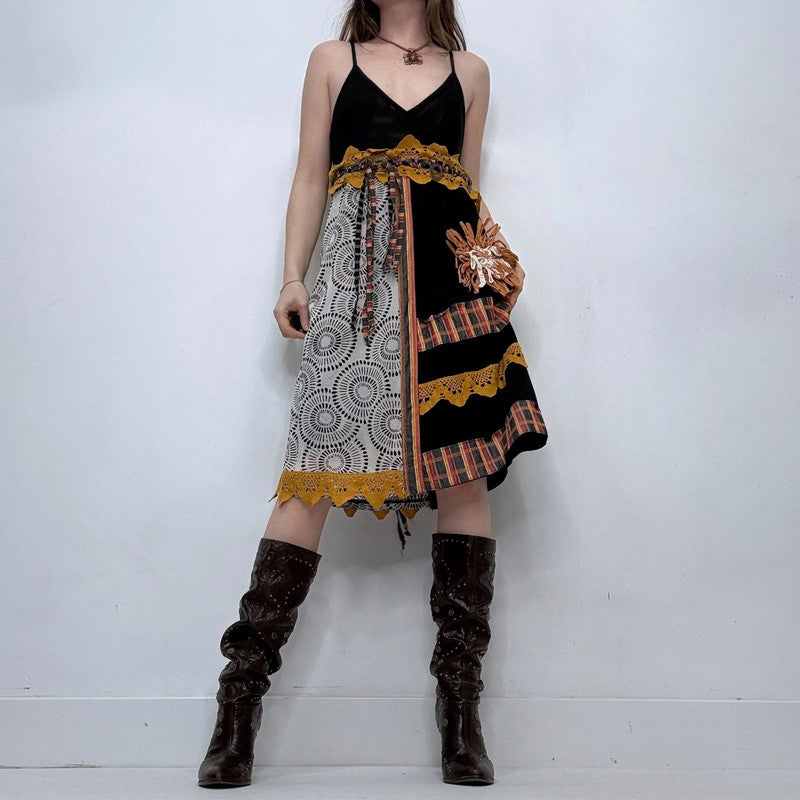 Save the Queen crochet black tartan midi dress