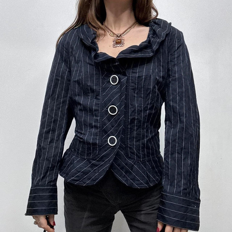 pinstripe structured flared shirt jacket