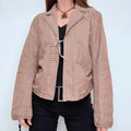brown pinstripe fitted linen/cotton boxy pleated jacket