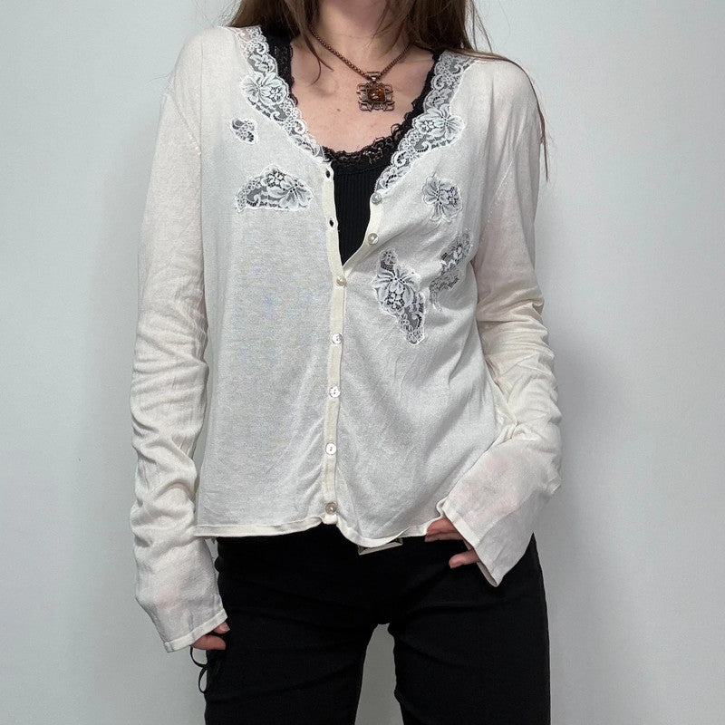 cream lace knit cardigan