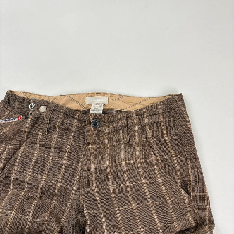 brown tartan Diesel straight leg utility trousers