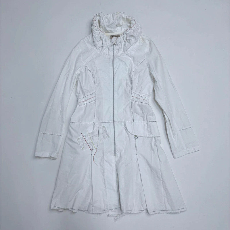 white flared structured zip-up dress