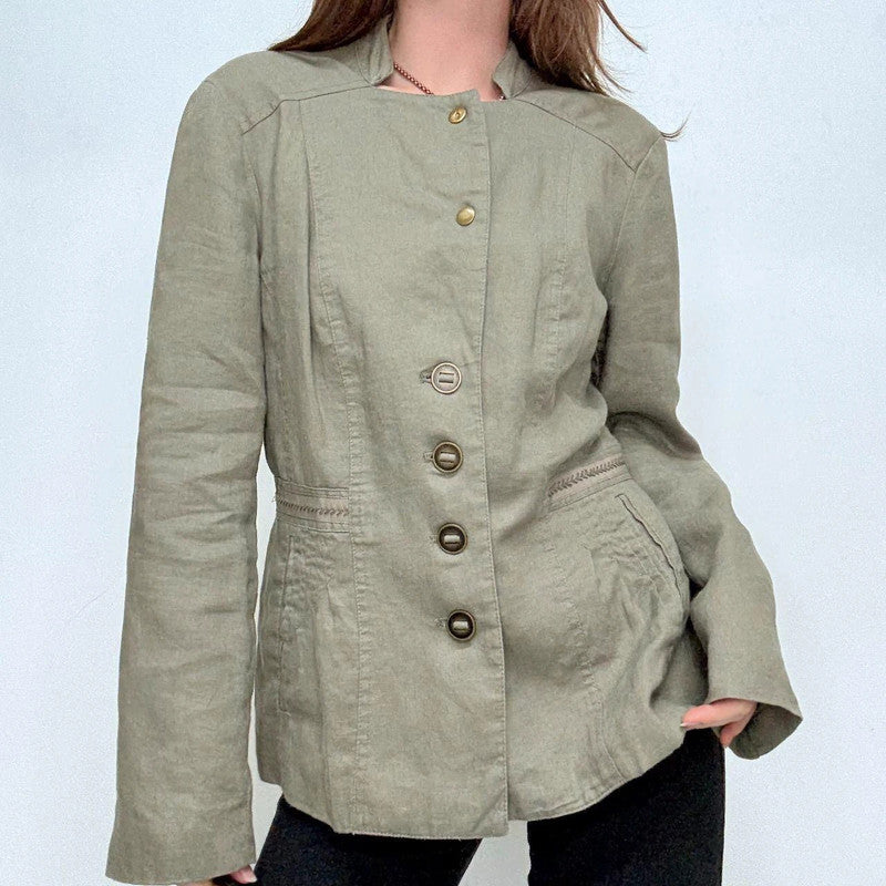 khaki utility fitted flared jacket