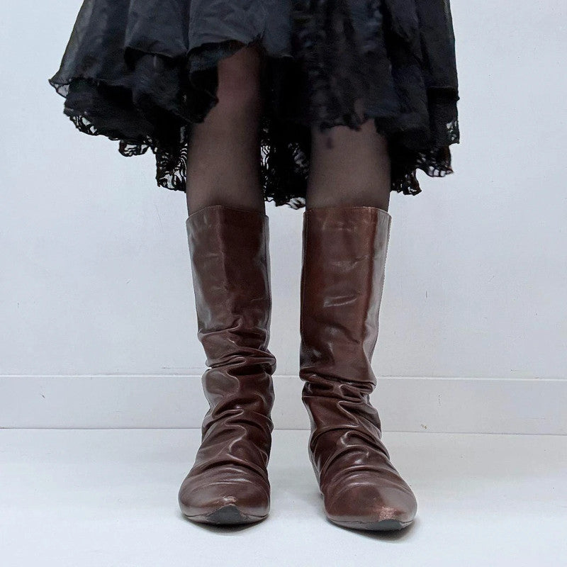brown leather gathered cowgirl boots
