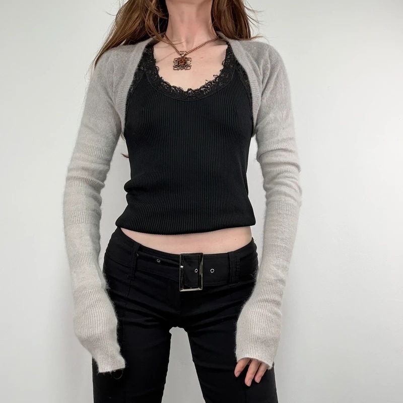 grey angora wool ballerina cropped bolero cardigan