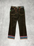 khaki corduroy embroidered hippy capri trousers