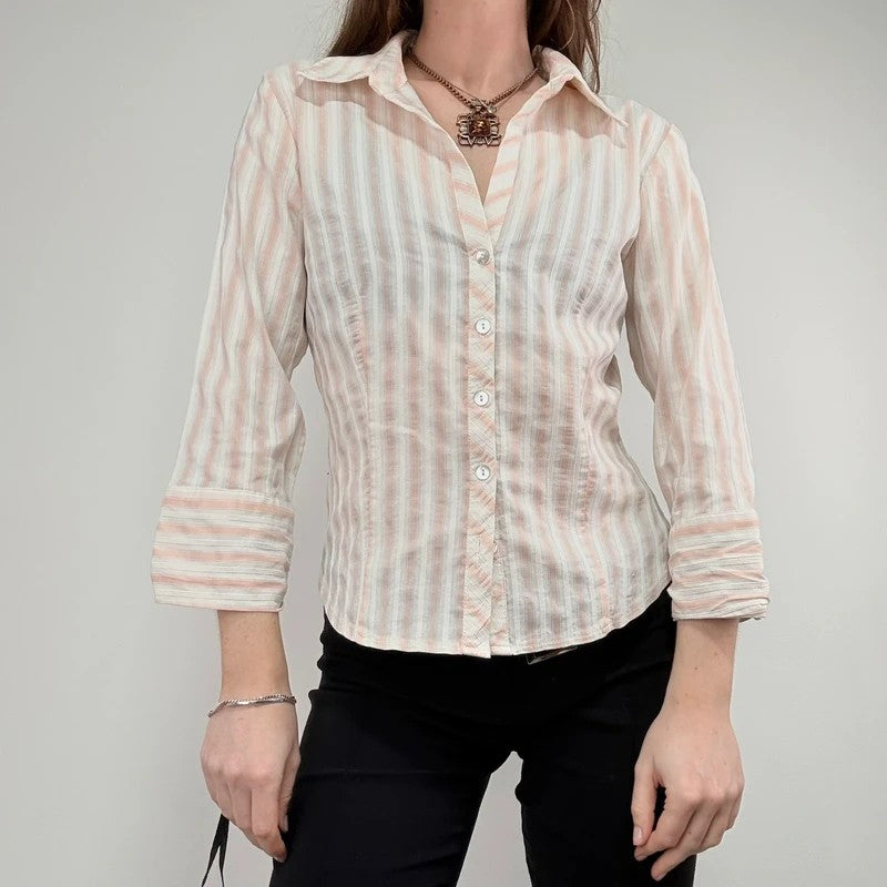 Pink and cream preppy cropped shirt