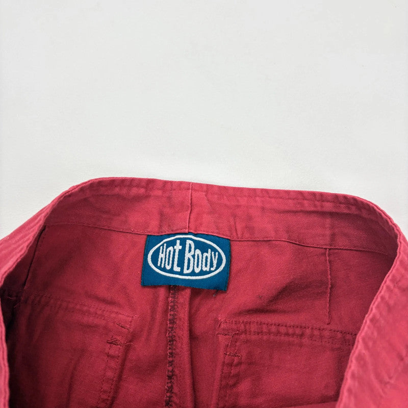 red cotton wide leg flared embroidered trousers