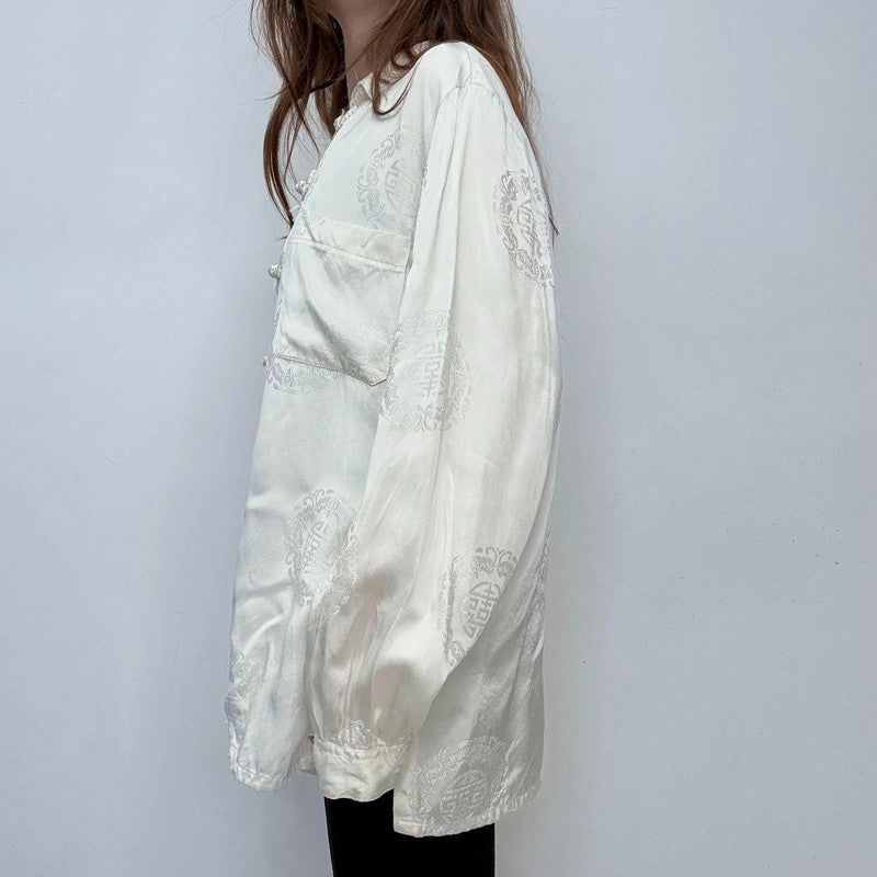cream silk flared oversized floaty shirt