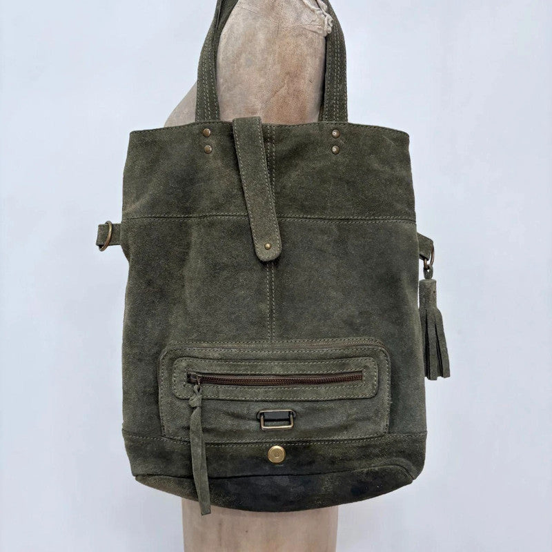 khaki green suede western bag