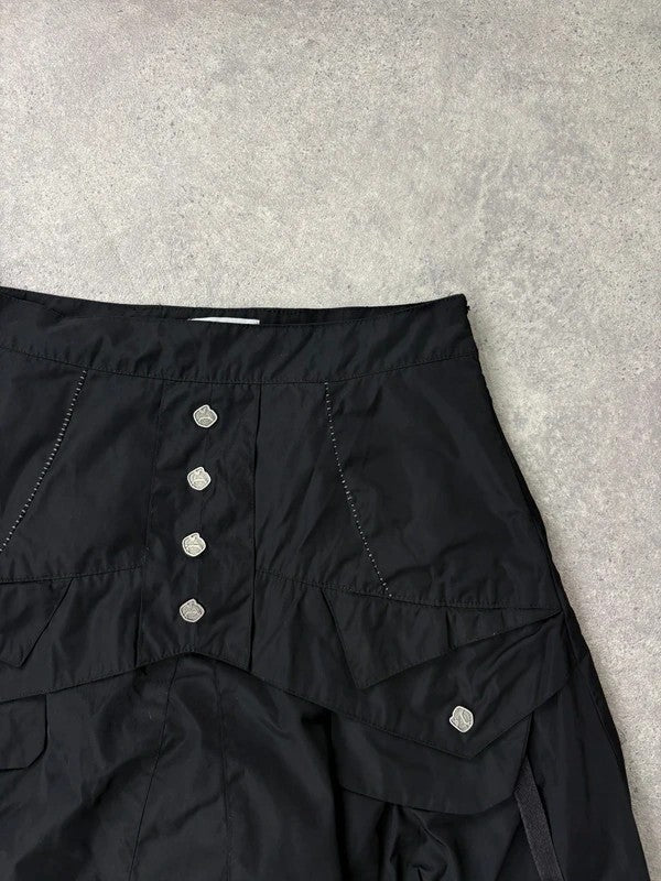 black grunge puff midi skirt