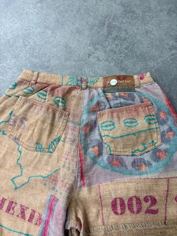 Printed abstract summer textured capri trousers