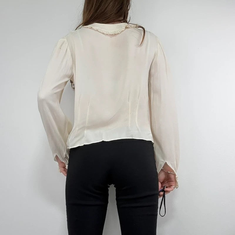 antique cream pleated ruffle Edwardian lace shirt