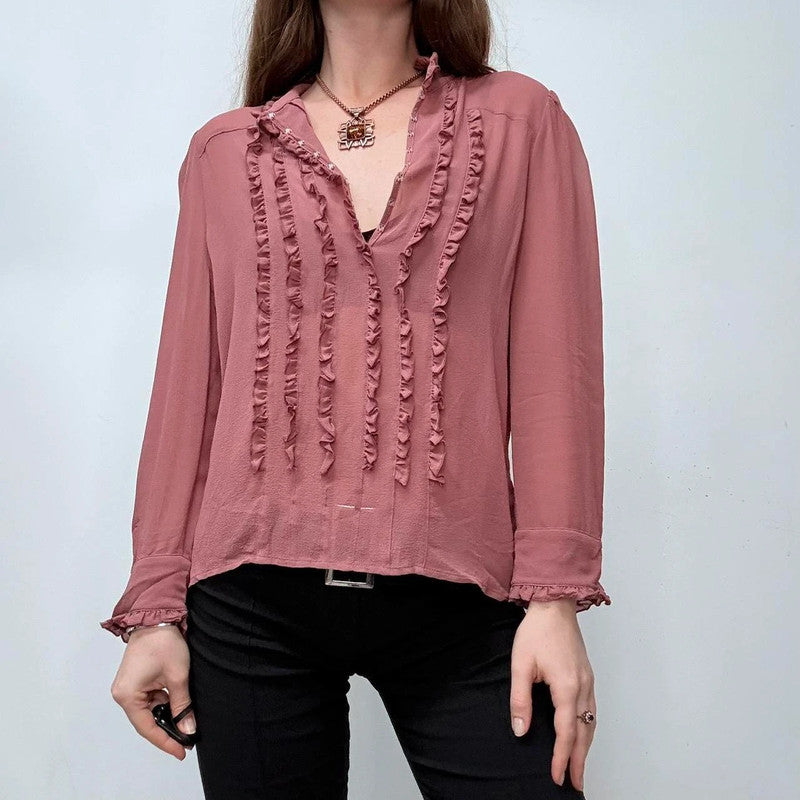 pink floaty ruffle silk shirt