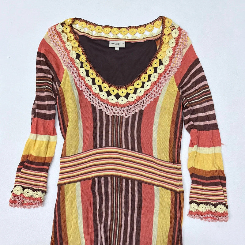 brown striped knitted crochet dress