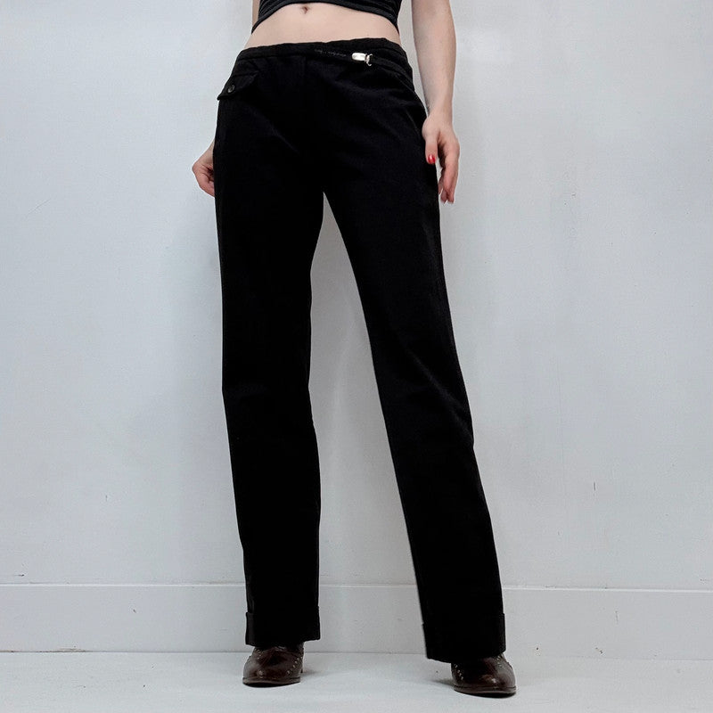 black cop copine suspender detailed trousers