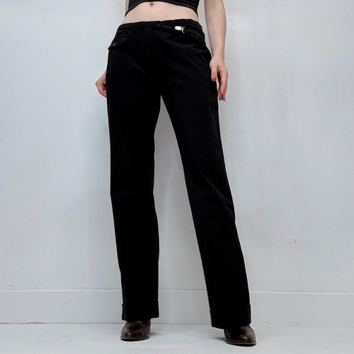 black cop copine suspender detailed trousers