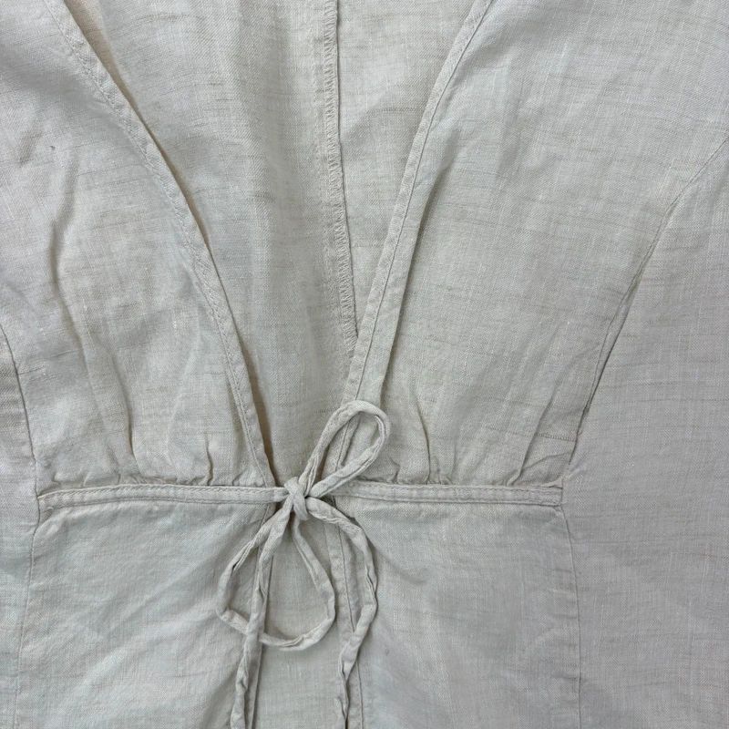 cream linen flared tie up shirt
