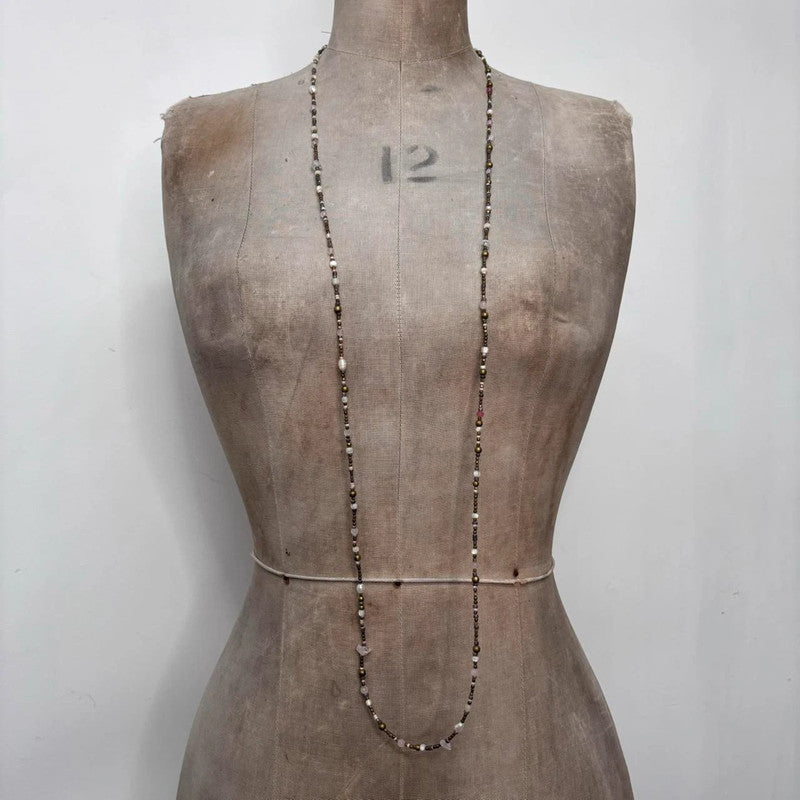 long wrap pearl metal necklace