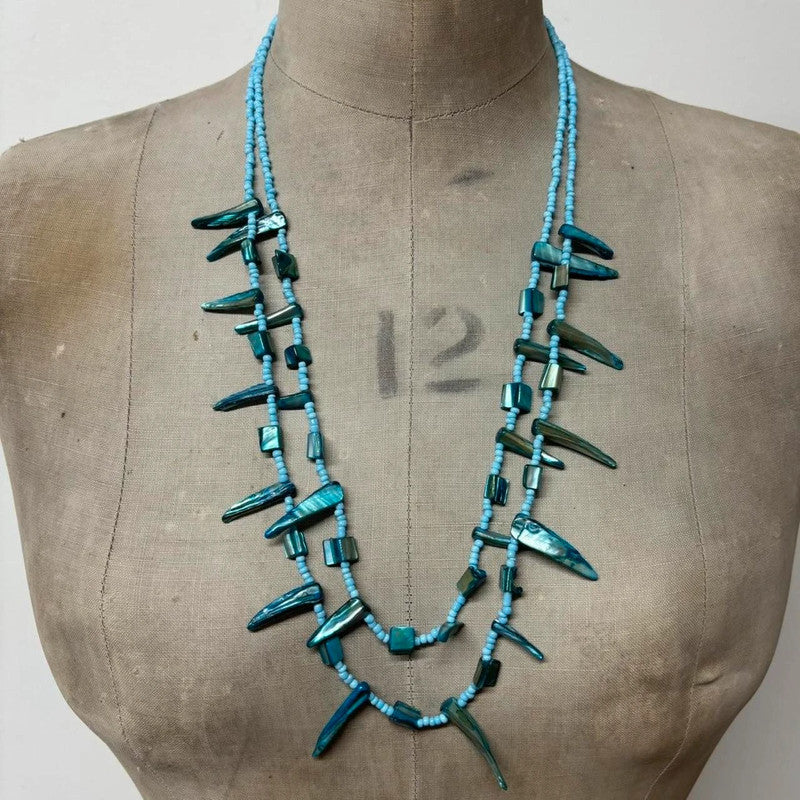 blue beaded shell necklace