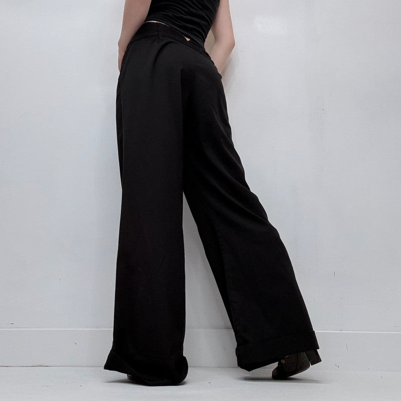 flared black wide leg trousers