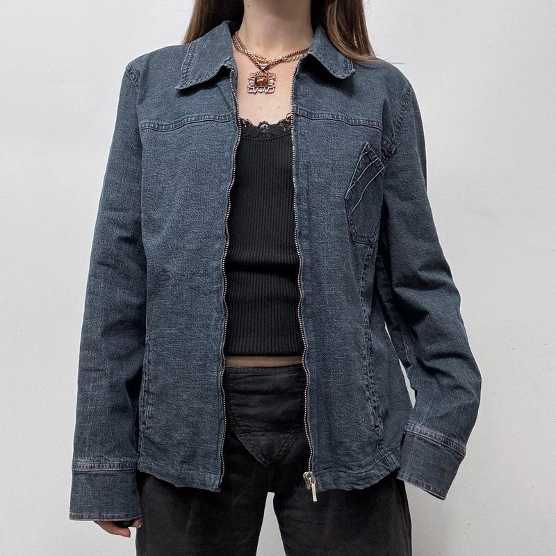 dark denim zip-up boxy jacket