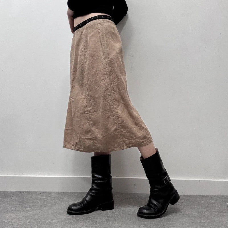 tan linen studded eyelet skirt