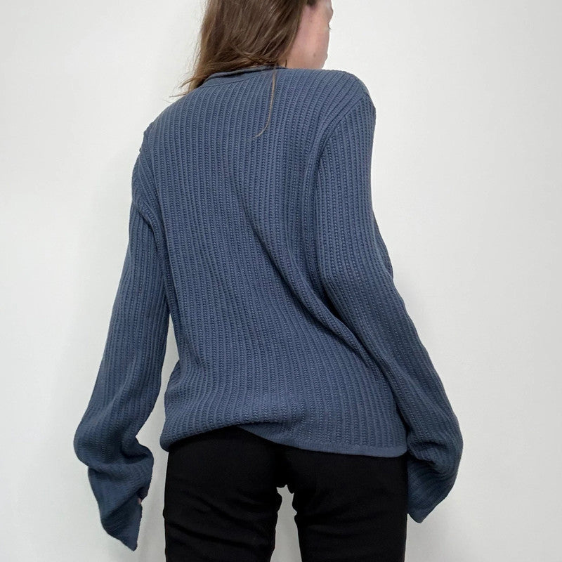 blue knitted military cardigan