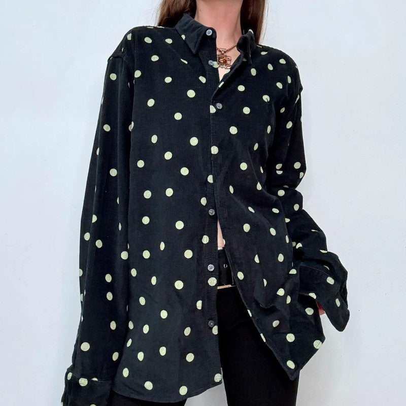 black polkadot button up oversized shirt