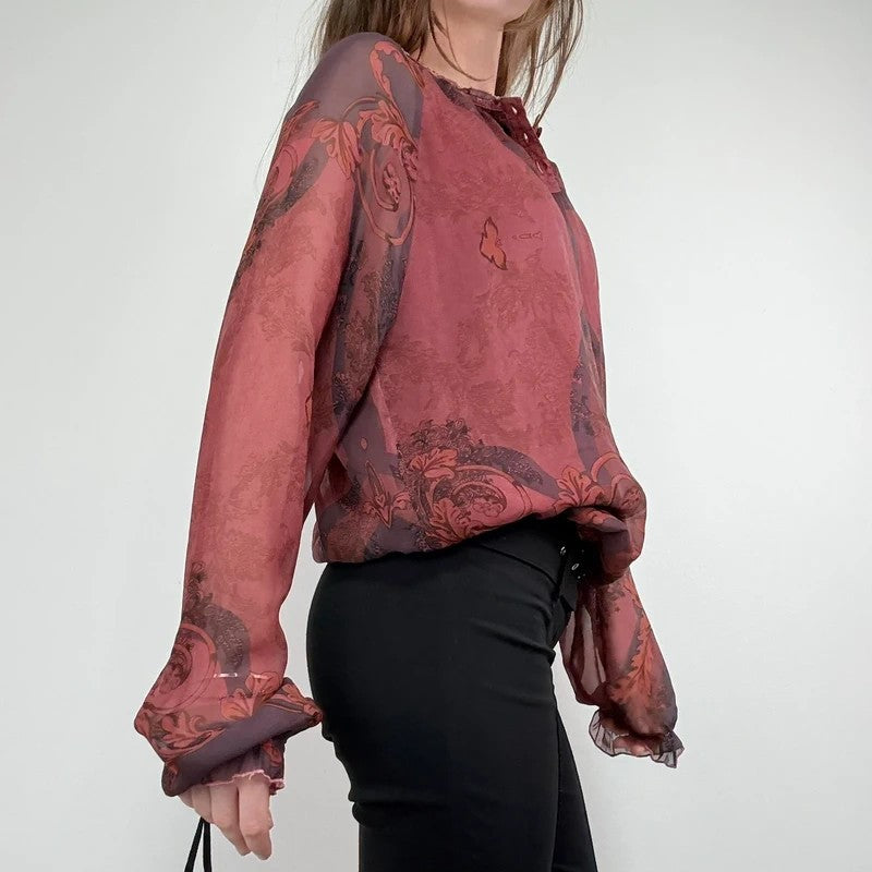 puff slouchy paisley burgundy blouse