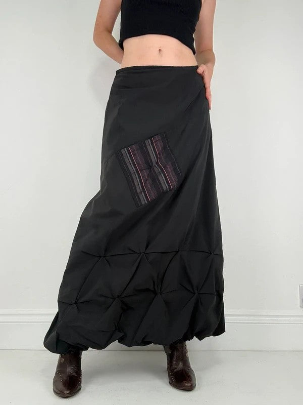 Black pleated puff maxi cargo skirt