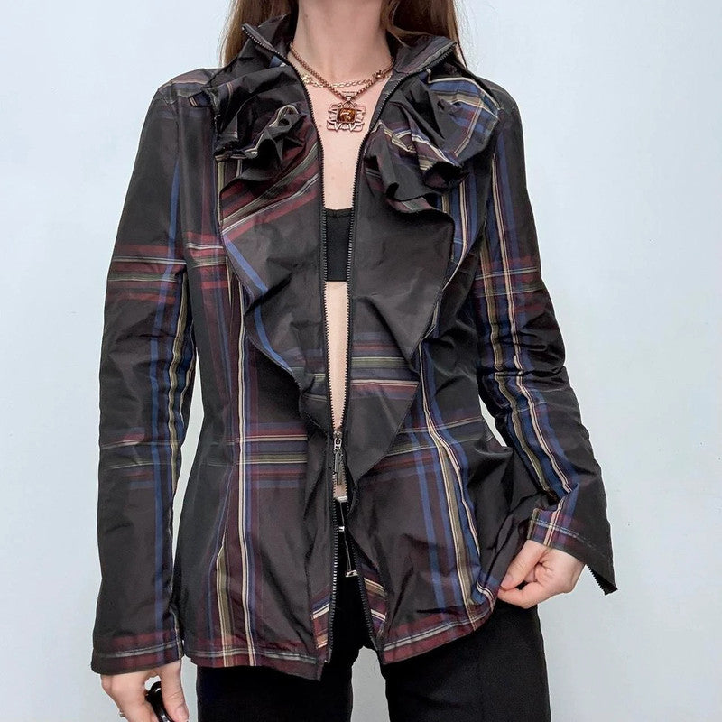 tartan checked structured ruffle shirt