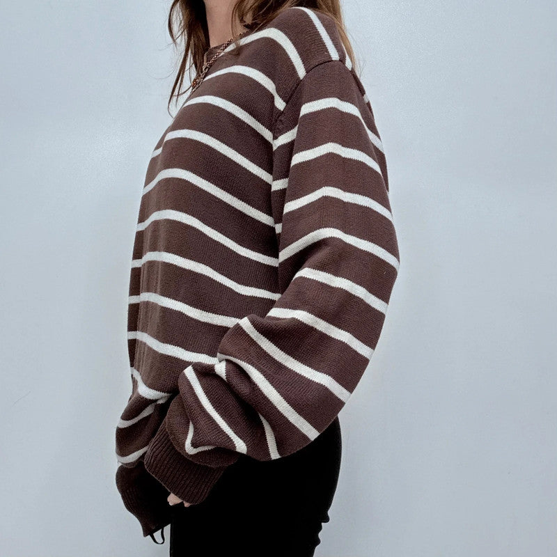 brown striped cotton knitted jumper