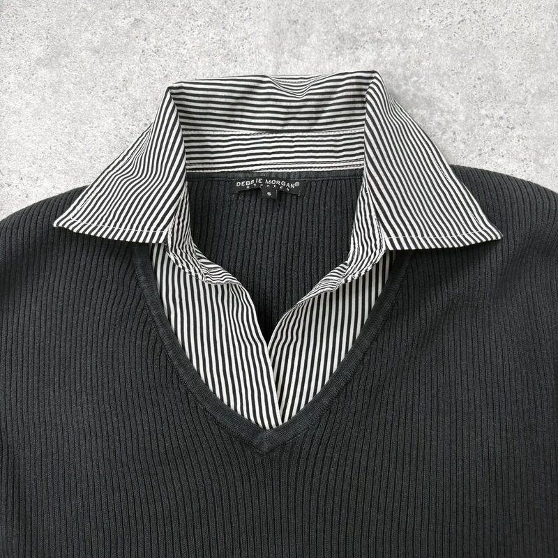 black ribbed knit layered shirt jumper