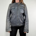 distressed leather boxy biker jacket
