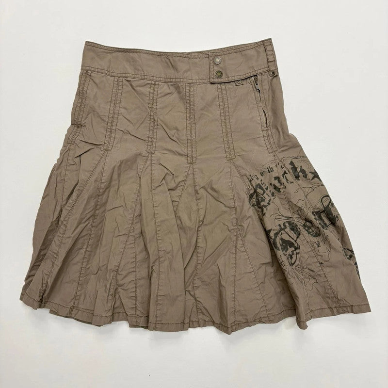 brown flared grunge utility skirt