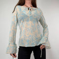 sheer floral flutter ETAM blouse with flare cuffs