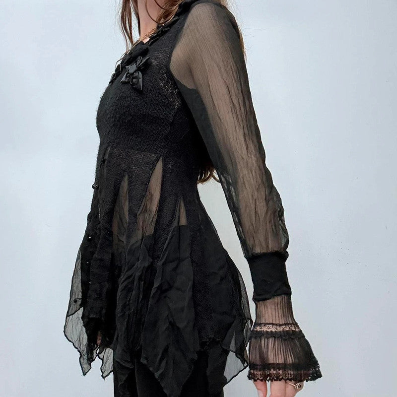 sheer flared black gothic fairy top