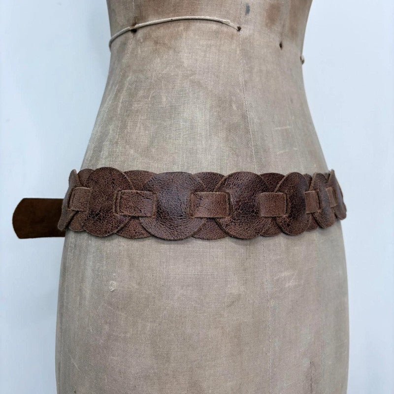 brown leather woven boho belt