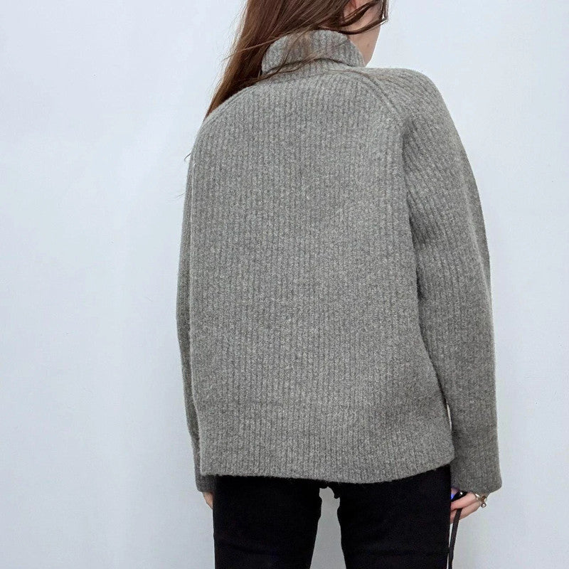 grey chunky ribbed knit ami paris jumper