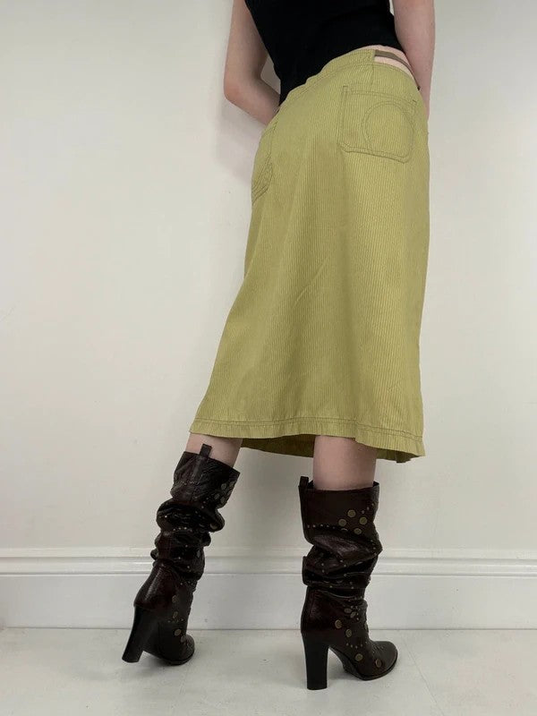 green pinstripe Cop Copine midi cargo skirt