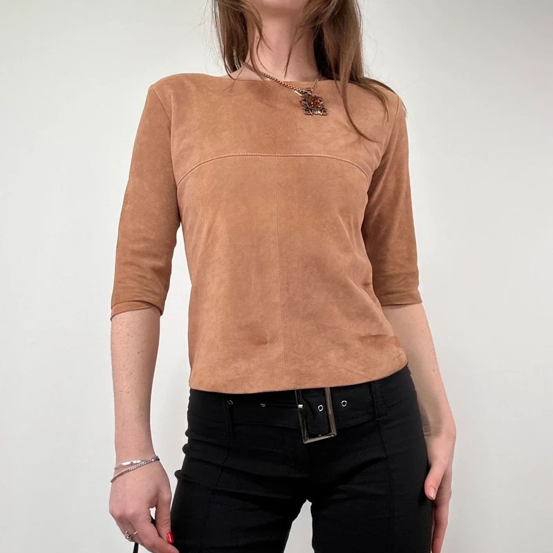Boat neck Suede Fitted Top