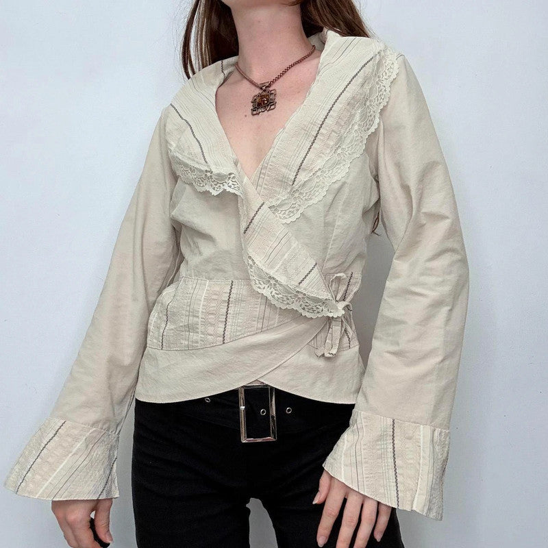 ruffle pinstripe wrap shirt