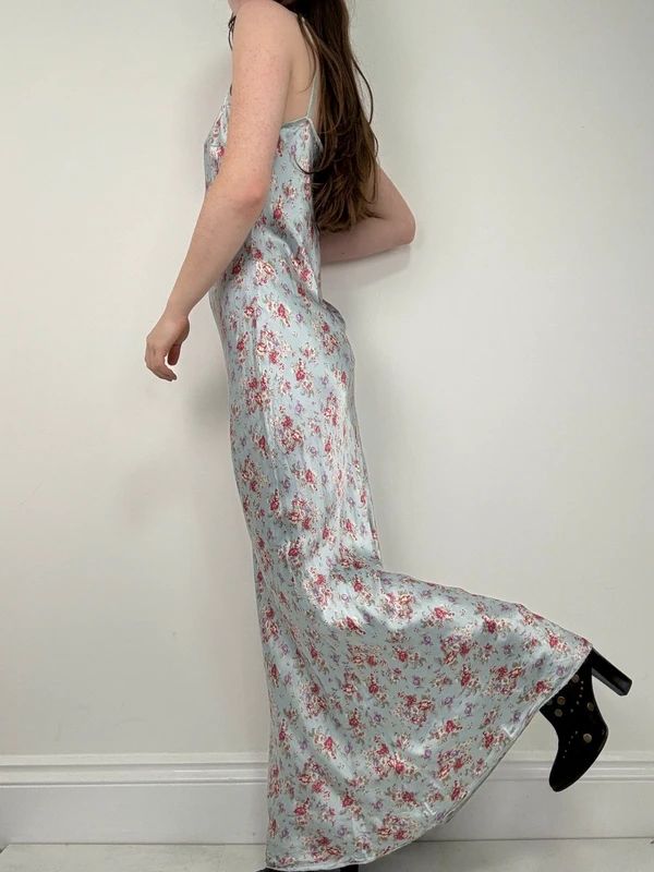 vintage bias cut baby blue floral dress