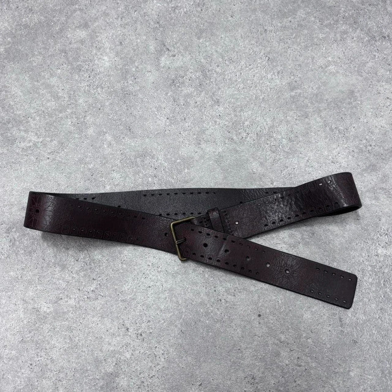 brown leather flower engraved belt