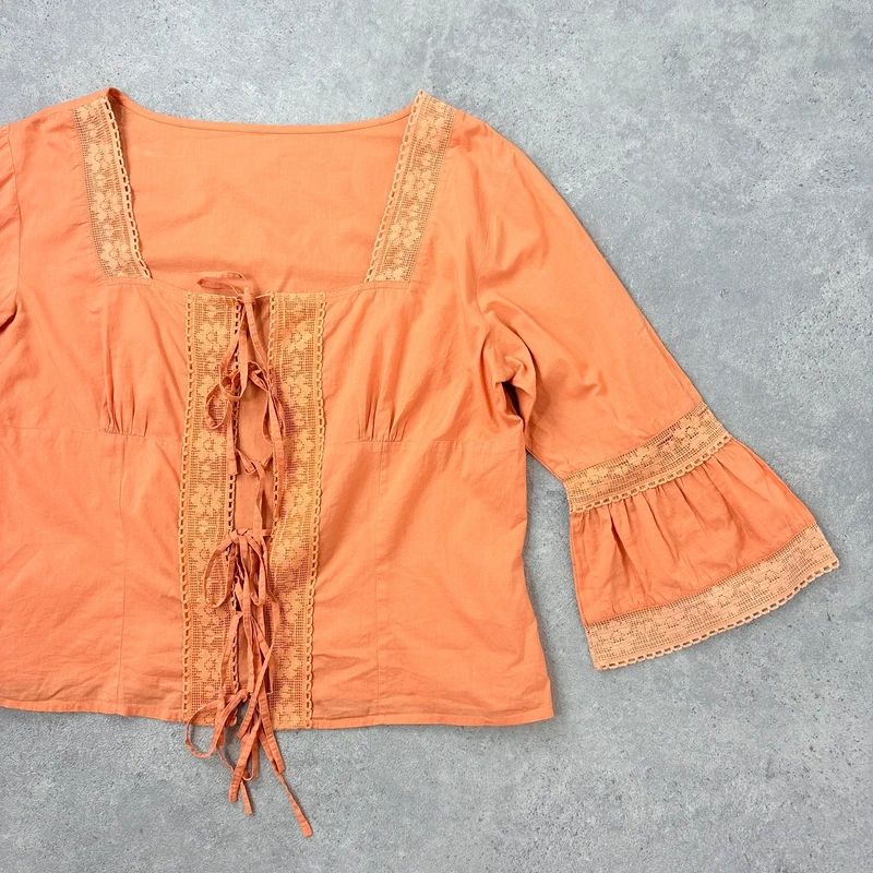 flared orange lace cotton blouse