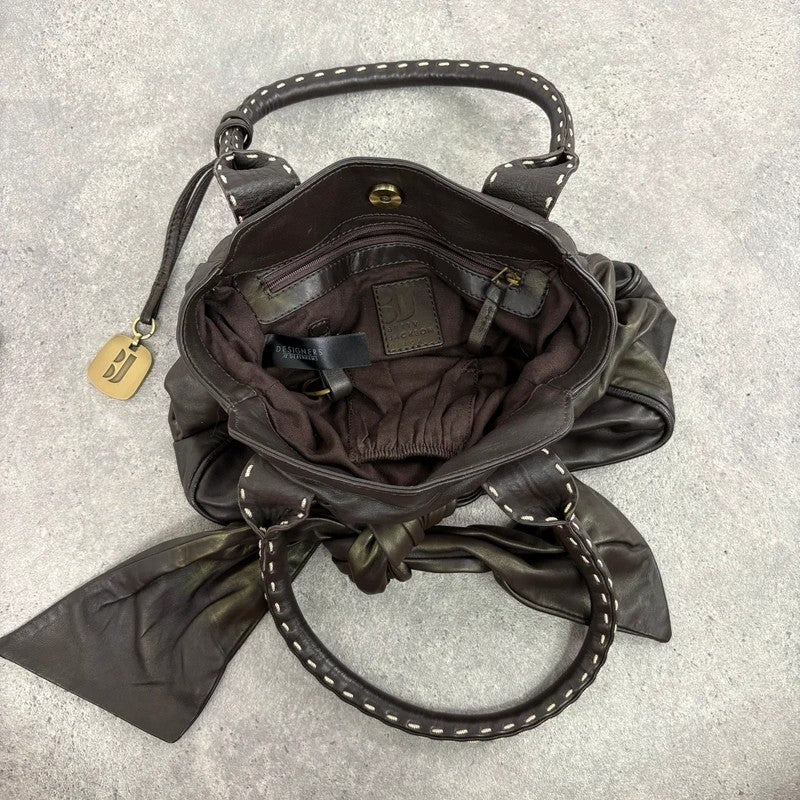 brown leather shimmer bow slouchy Y2K hobo handbag