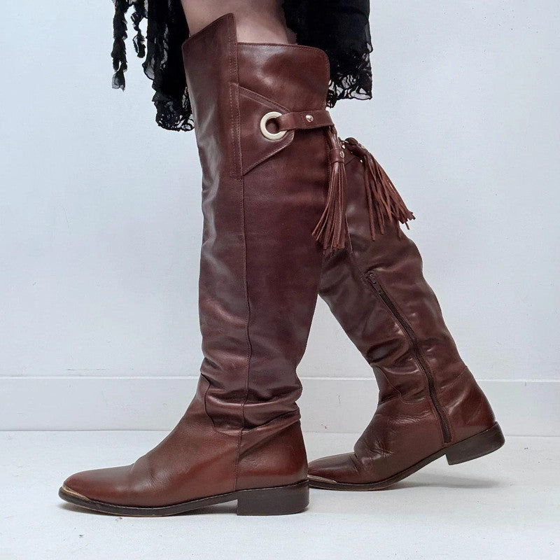 tan leather tassel western boots